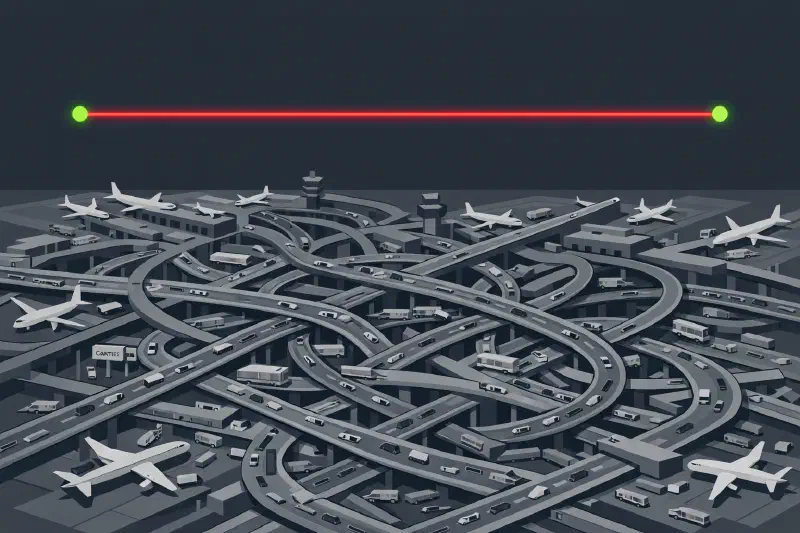 Abstract glowing flight paths crisscrossing the ASEAN archipelago