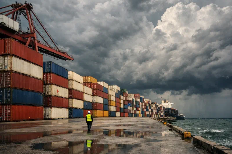 Container terminal at Laem Chabang under monsoon skies
